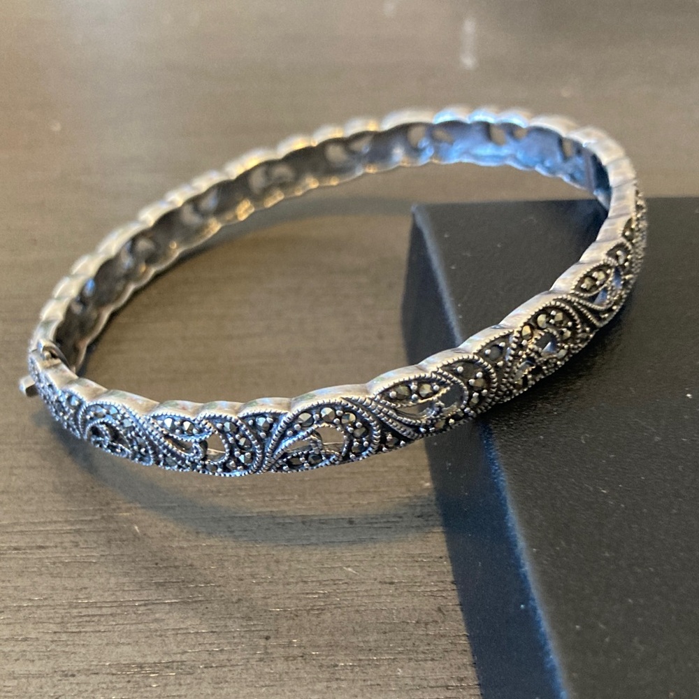 sterling Marcasite filigree bangle bracelet